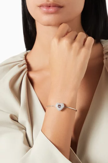 Hyperbola Heart Crystal Bangle in Rhodium-plated Metal