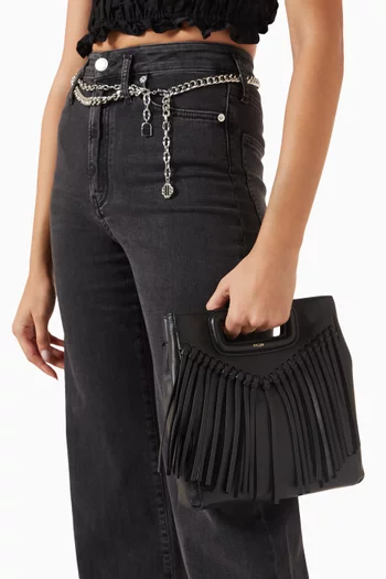 Fringed M Crossbody Bag in Leather