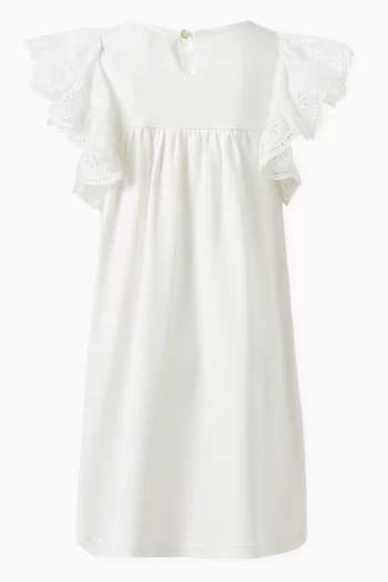 Ruffled Broderie Anglaise Dress in Cotton