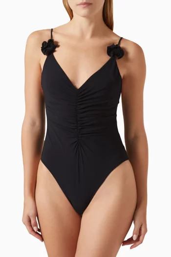 V-neck Rosette One-piece Swimsuit in Stretch Nylon