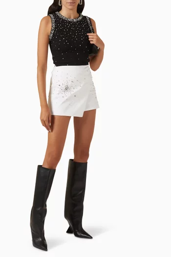 Crystal-embellished Wrap Mini Skirt in Cotton-satin