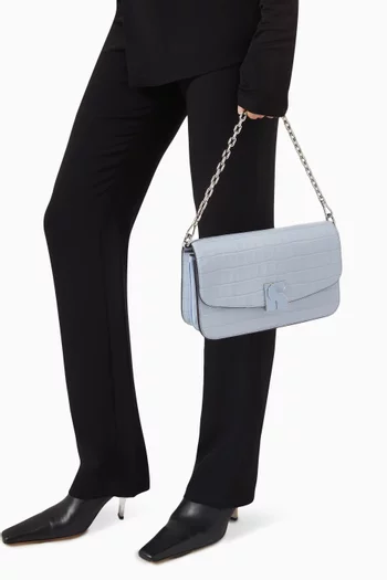 Medium Dakota Shoulder Bag in Croc-embossed Leather