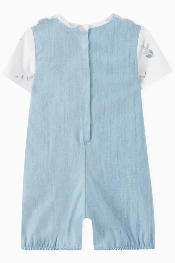 Lion-patch Overalls Romper in Cotton