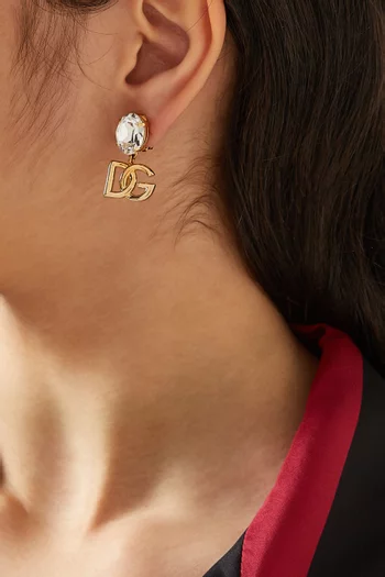 DG Logo Crystal Clip-on Earrings in Gold-tone Metal