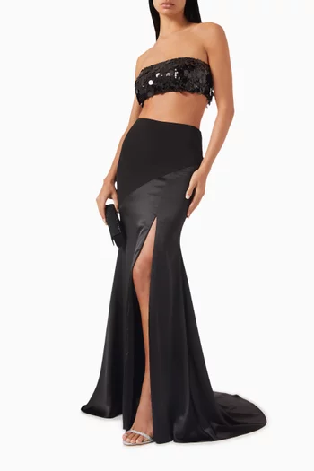 Panelled Maxi Skirt in Satin & Crepe