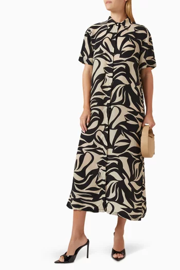 Abstract-print Midi Shirt Dress in Cupro