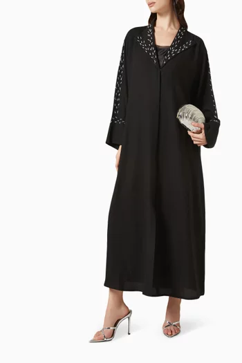 Stones-embroidered Open Collar Abaya
