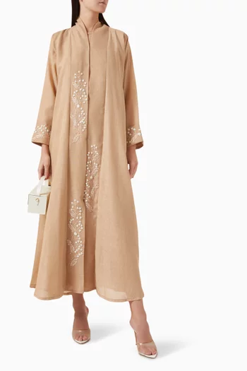 3D Thread Embroidered Abaya in Linen