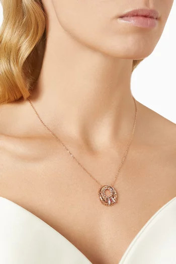 Retro Diamond & Enamel Letter 'M' Necklace in 18kt Rose Gold