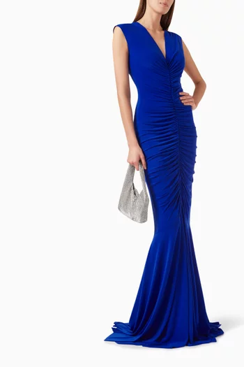 Shirred Fishtail Gown in Lycra