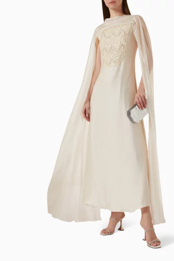 Ziona Embellished Cape Gown in Crêpe