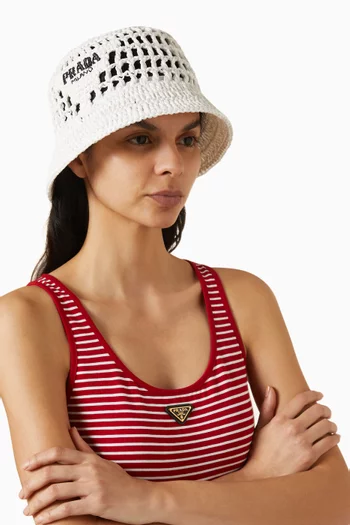 قبعة باكيت بشعار الماركة كروشيه قماش منسوج
