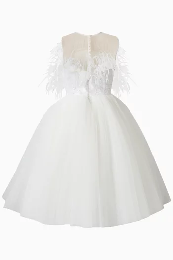 Feather Trim Embellished Dress in Tulle