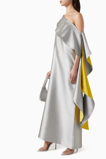 Asymmetrical One-shoulder Maxi Dress in Silky Taffeta