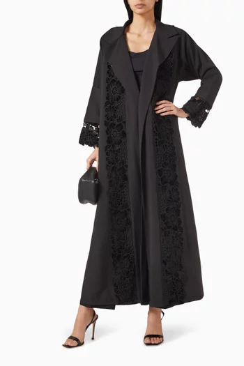 Floral-lace Abaya in Crepe