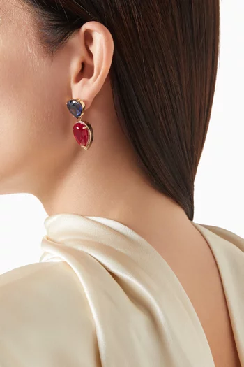 Sapphire, Diamond & Ruby Drop Earrings in 18kt Gold