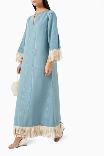 فستان لين طويل قماش بنقشة مموجة
