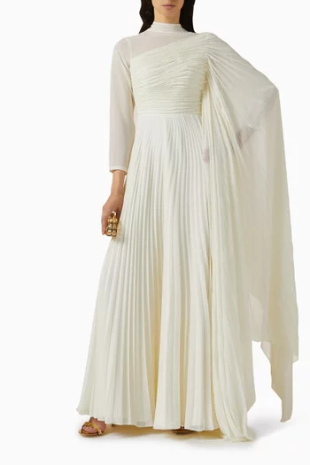 Flared-sleeve Dress in Pleated Chiffon