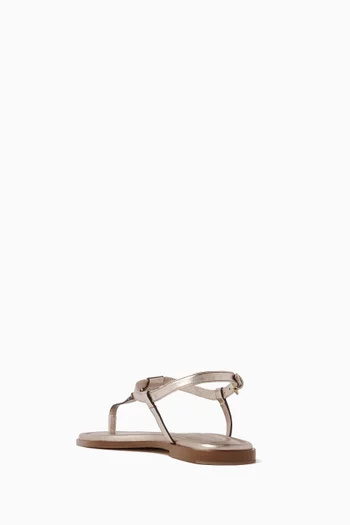 Jessica T-strap Sandals in Metallic Leather