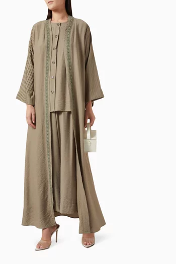 4-piece Embroidered Abaya Set in Cotton-linen Blend