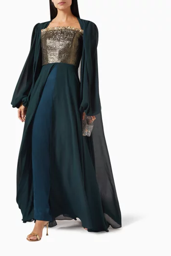 Sapphire Abaya Set in Silk & Chiffon