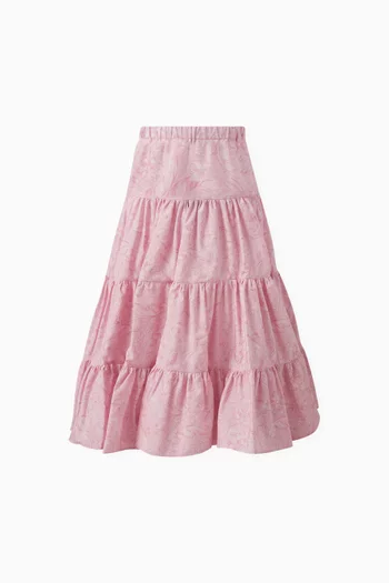 Barocco-print Tiered Skirt in Poplin