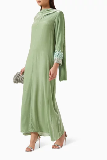 Embellished A-line Maxi Dress in Velvet