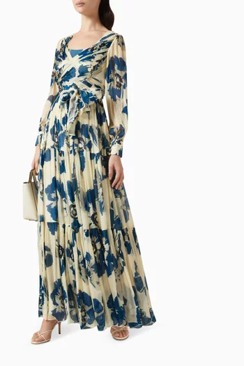 Floral Wrap Dress in Crinkled Chiffon