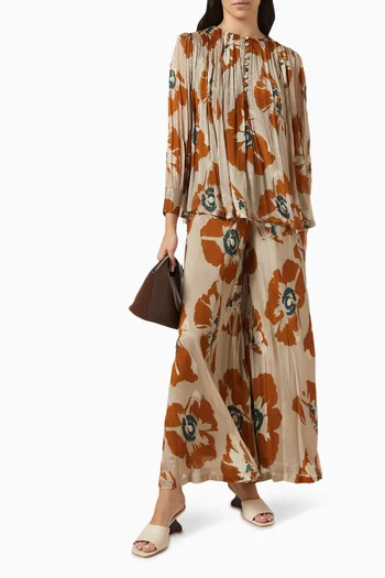 Floral Flared Pants in Chiffon
