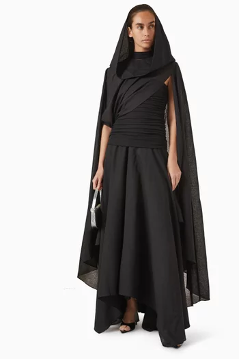 Deema Al Asadi Hooded Kaftan Coat in Twill Suiting