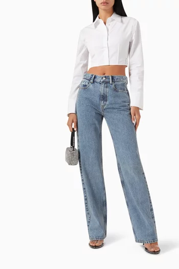 Cropped Structured Shirt in Cotton Poplin
