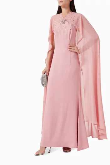 Embellished Cape-style Sleeves Maxi Dress