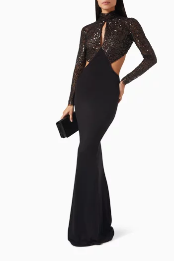 Embroidered-bodice Maxi Dress in Jersey