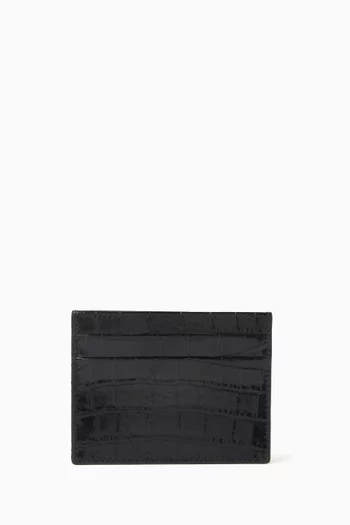 Logo Card Holder in Croc-embossed Leather