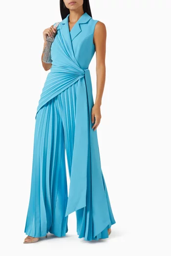 Pleated Wrap-front Jumpsuit in Crepe