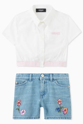 Floral-embroidered Shorts in Denim