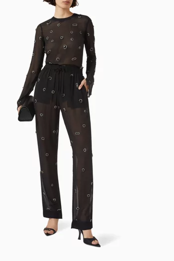 Halo Gem-embroidered Pants in Silk-chiffon