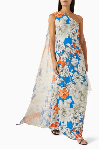 One-shoulder Floral-print Maxi Dress in Viscose