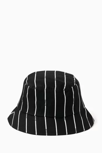 Logo Striped Bucket Hat in Cotton-canvas