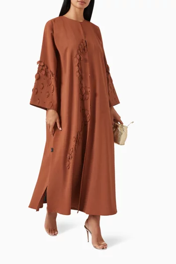 Petals & Beads Embroidered Abaya in Mixed Linen
