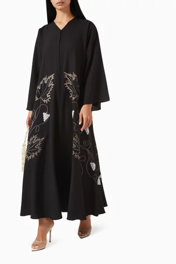 Thread & Pearl Embroidered Abaya in Mixed Crepe