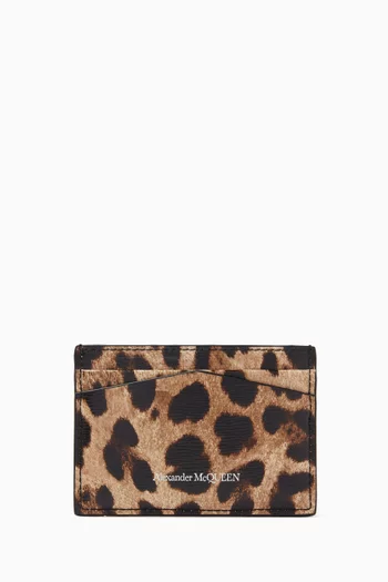 Leopard-print Skull Card Holder in Leather