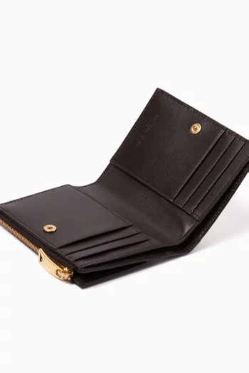 Small Diagonal Bi-Fold Zip Wallet in Intreccio Leather