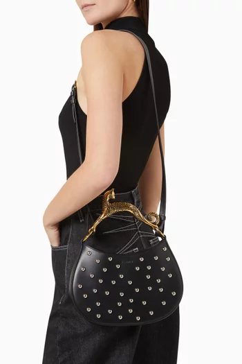 Small Studded Hobo Cat Bag in Leather