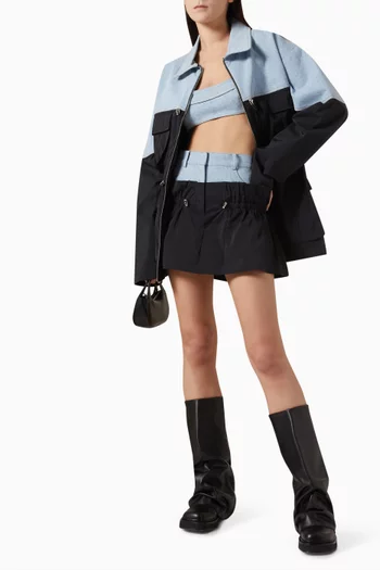 Parachute Mini Skirt in Denim & Nylon