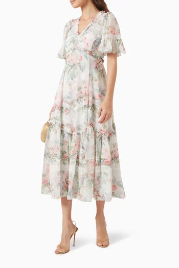 Paradise Garden Ballerina Midi Dress in Georgette