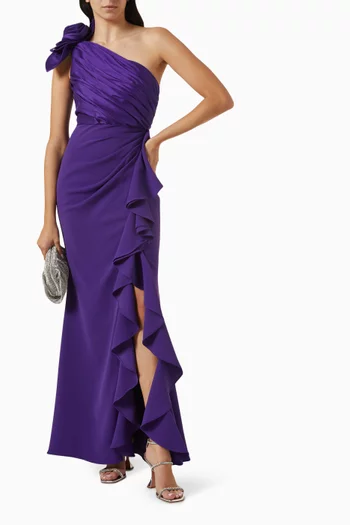 One-shoulder Rose Gown in Mikado & Crepe