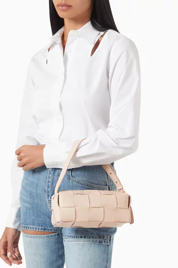 Small Brick Cassette Shoulder Bag in Intreccio Leather
