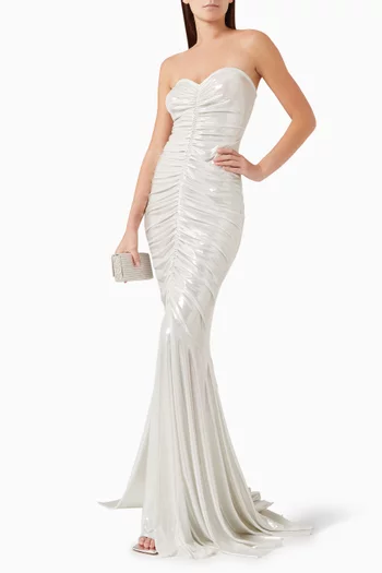 Strapless Shirred Fishtail Gown