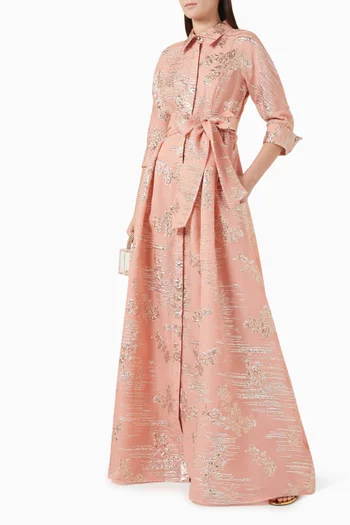 Belted Shirt Gown in Jacquard Organza